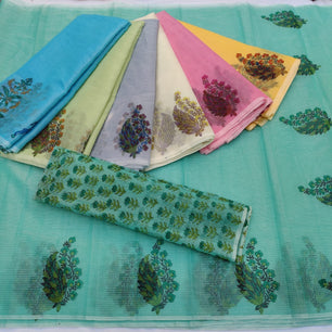 Kota Doria Mix Cotton Hand Block Printed Saree