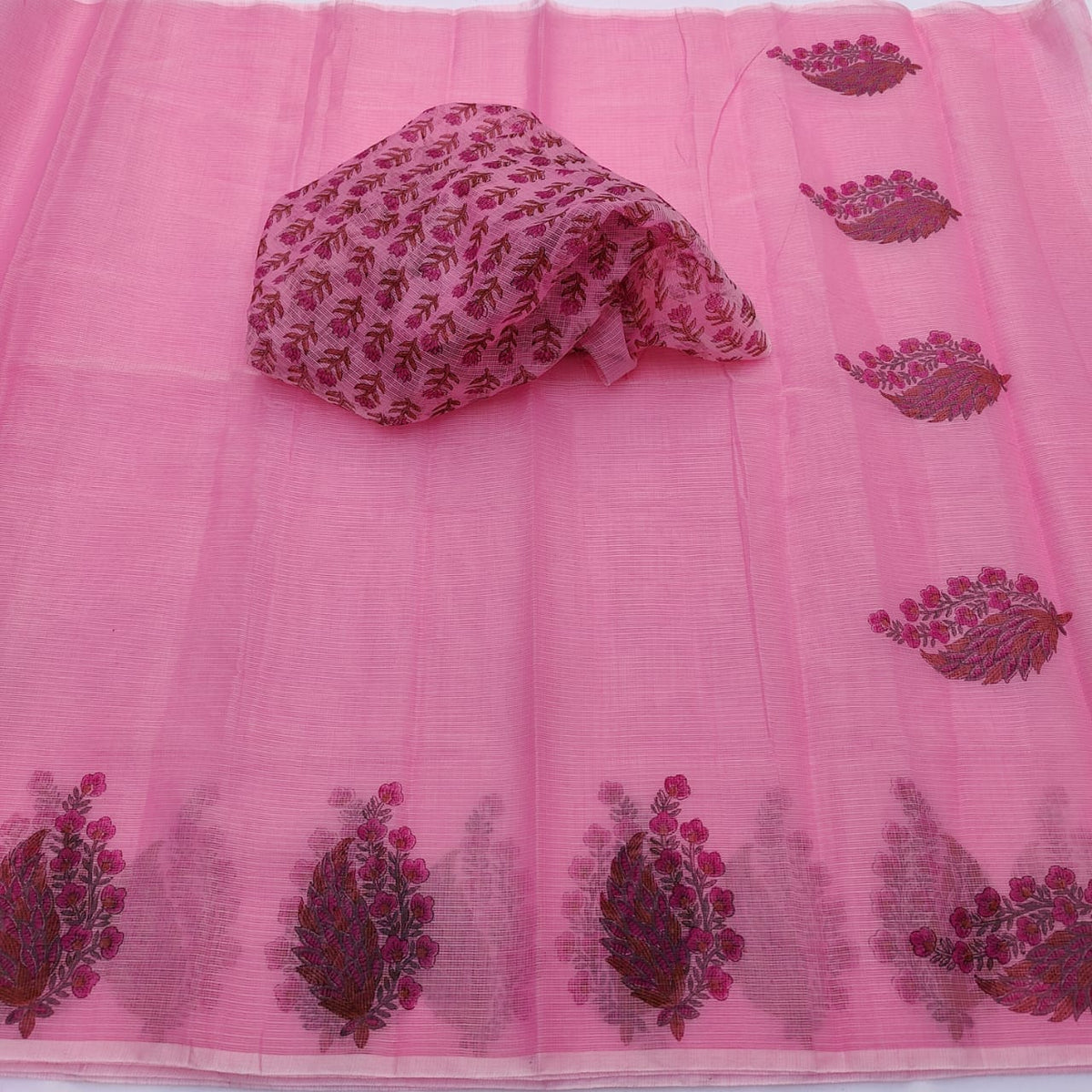 Kota Doria Mix Cotton Hand Block Printed Saree