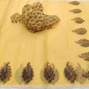 Kota Doria Mix Cotton Hand Block Printed Saree