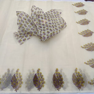 Kota Doria Mix Cotton Hand Block Printed Saree
