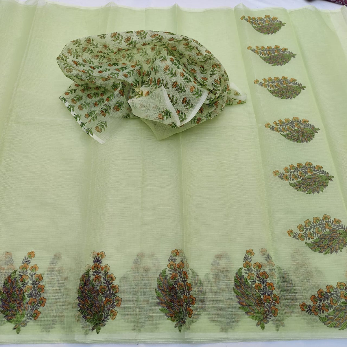 Kota Doria Mix Cotton Hand Block Printed Saree