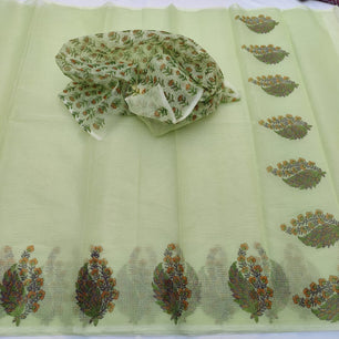 Kota Doria Mix Cotton Hand Block Printed Saree