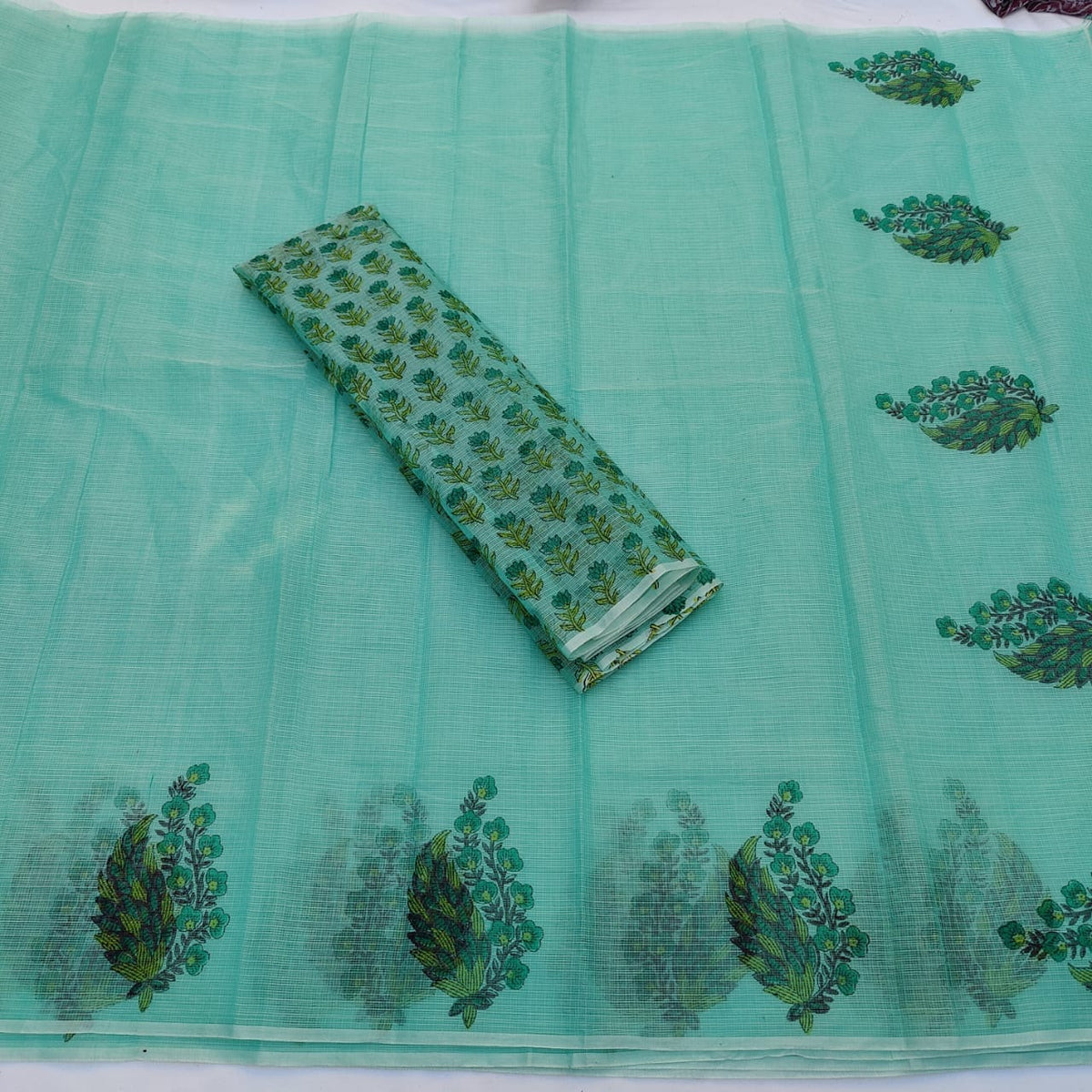 Kota Doria Mix Cotton Hand Block Printed Saree