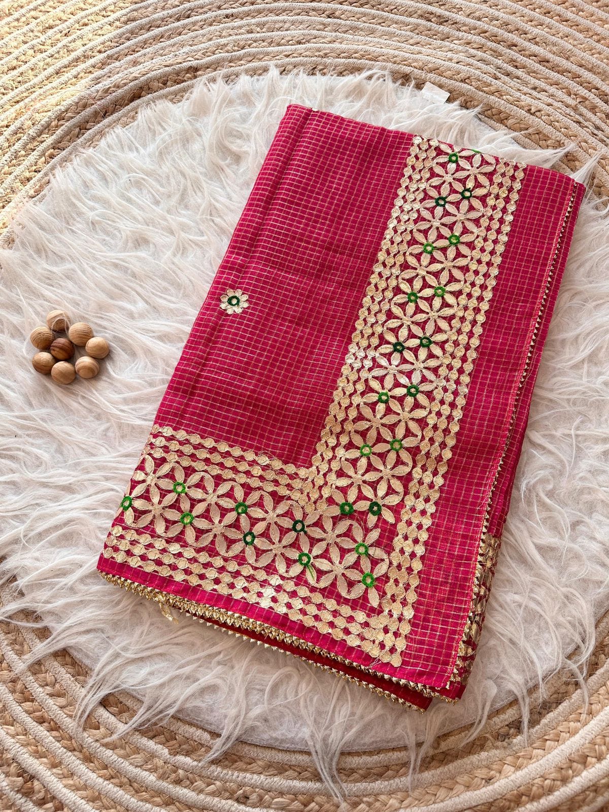 Kota Doria Mix Cotton Gotta Patti Work Saree