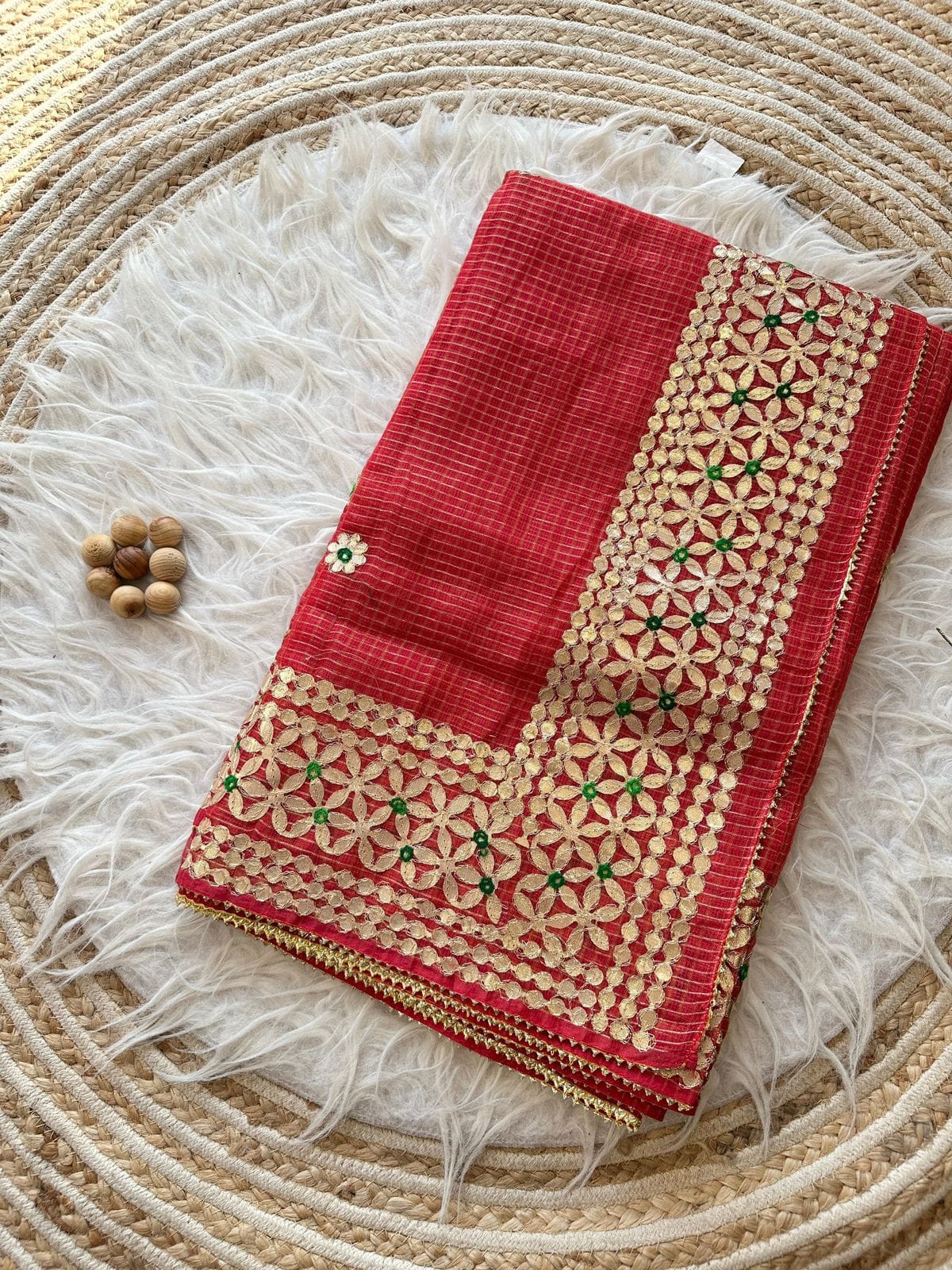 Kota Doria Mix Cotton Gotta Patti Work Saree