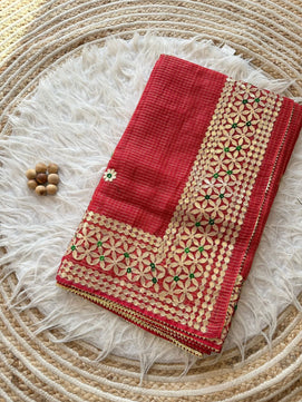 Kota Doria Mix Cotton Gotta Patti Work Saree