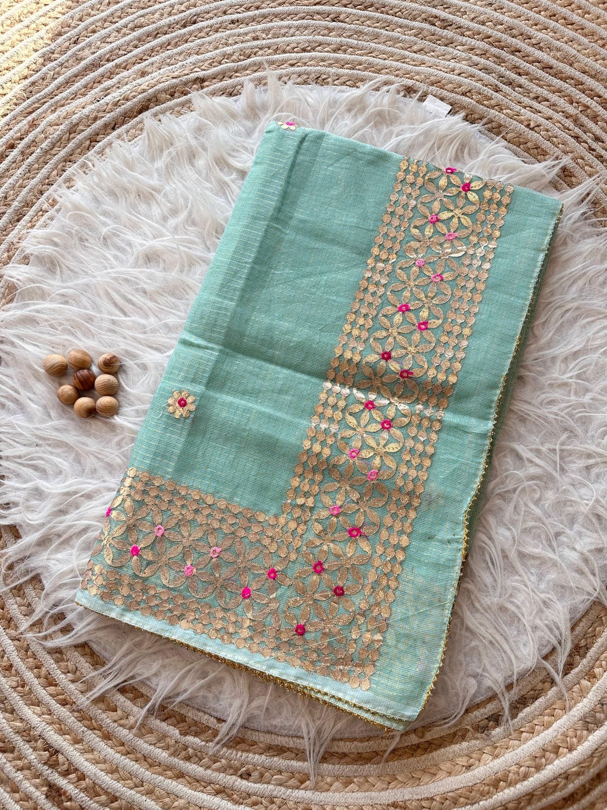 Kota Doria Mix Cotton Gotta Patti Work Saree