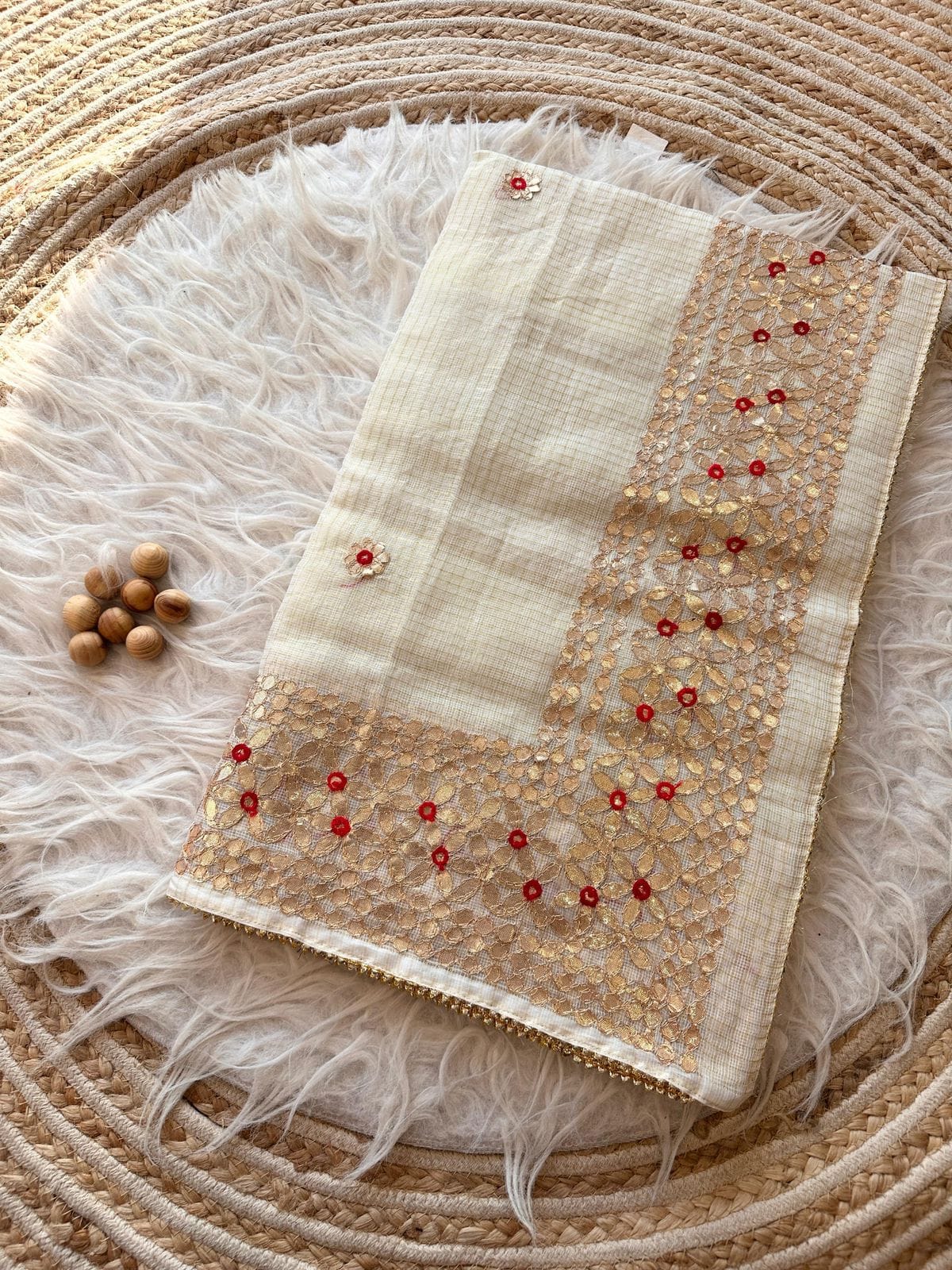 Kota Doria Mix Cotton Gotta Patti Work Saree