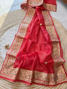 Kota Doria Mix Cotton Gotta Patti Work Saree