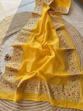 Kota Doria Mix Cotton Gotta Patti Work Saree