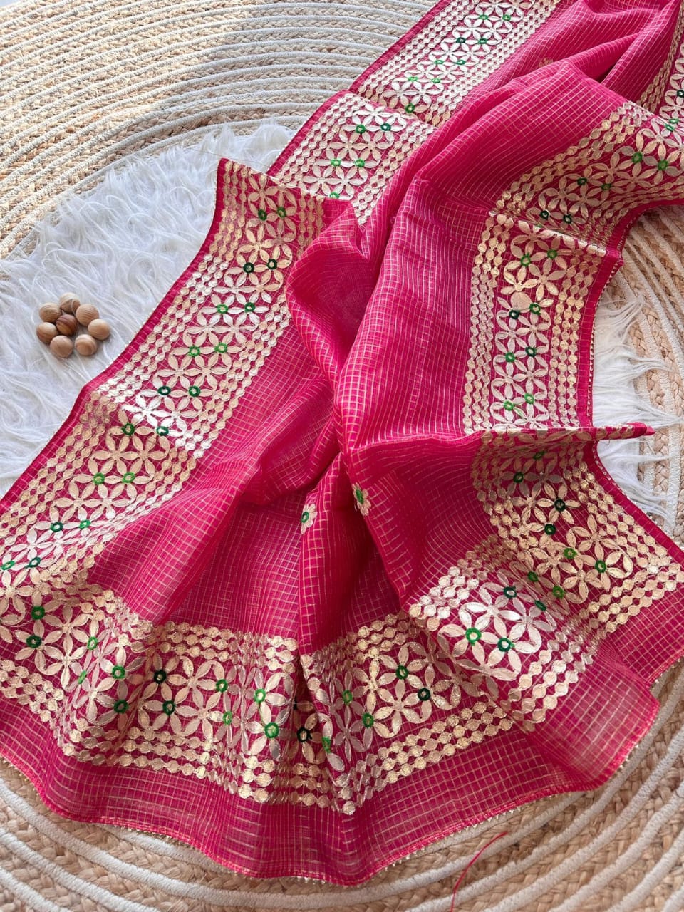 Kota Doria Mix Cotton Gotta Patti Work Saree