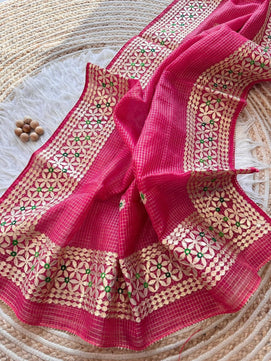 Kota Doria Mix Cotton Gotta Patti Work Saree