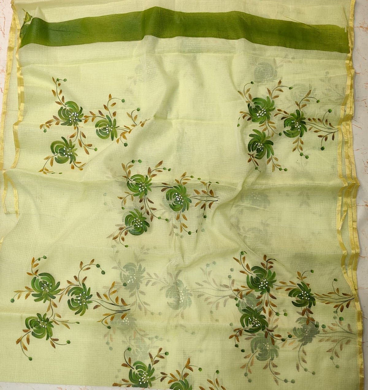 Kota Doria Mix Cotton Brush Paint Saree
