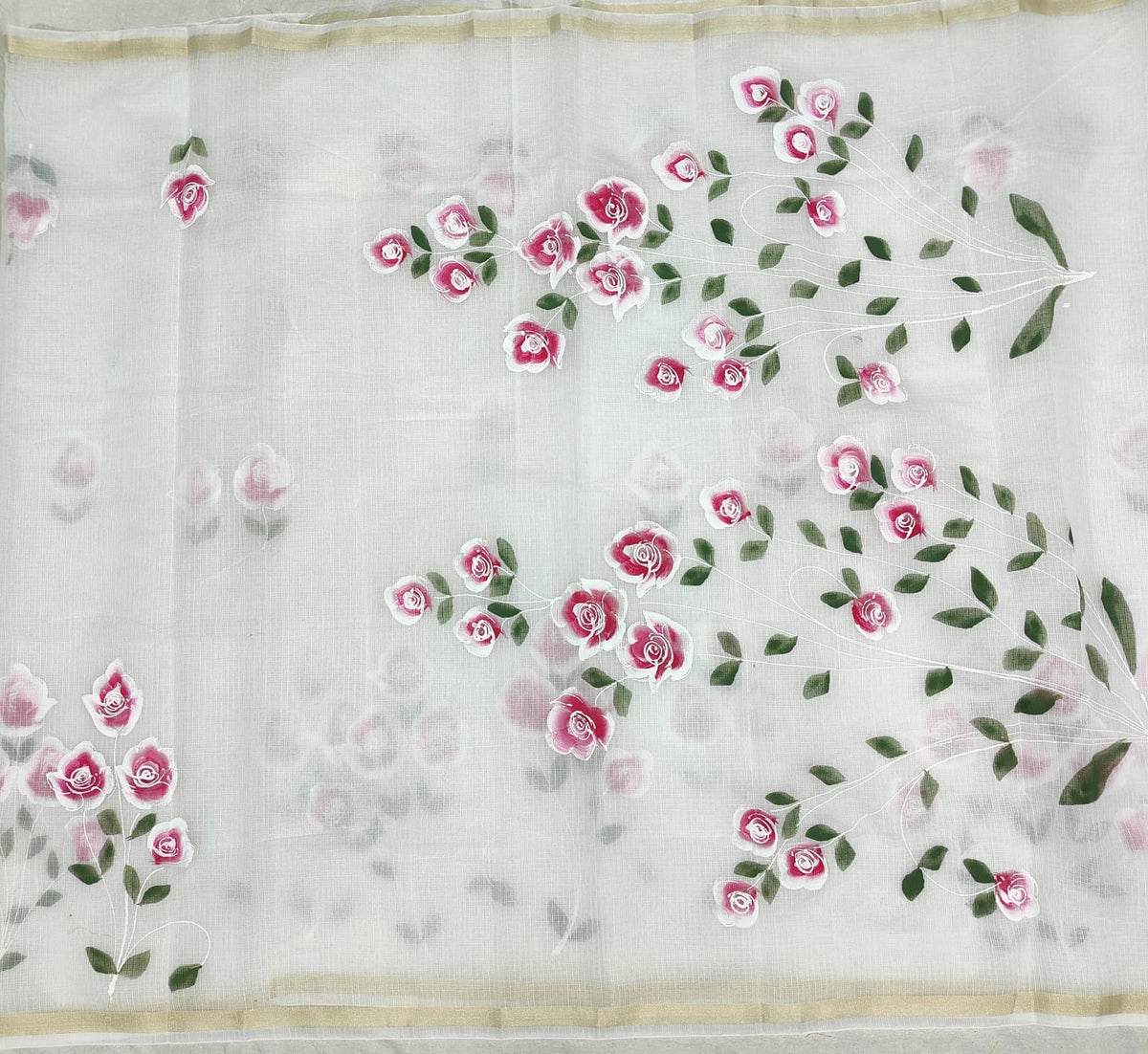 Kota Doria Mix Cotton Brush Paint Saree