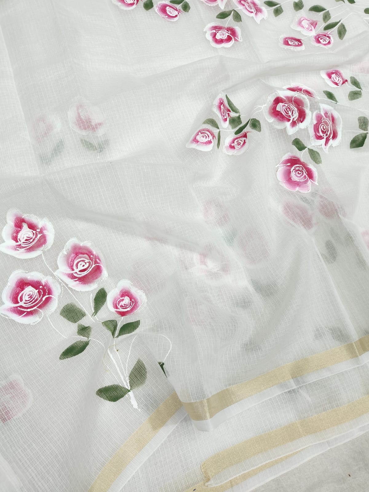 Kota Doria Mix Cotton Brush Paint Saree