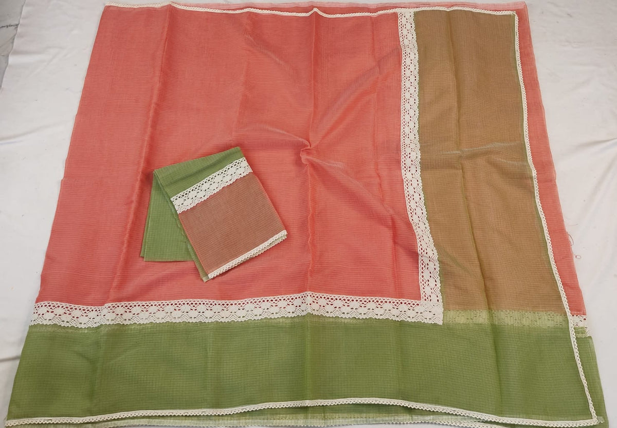 Kota Doria Mix Cotton Hand Lace Work Saree