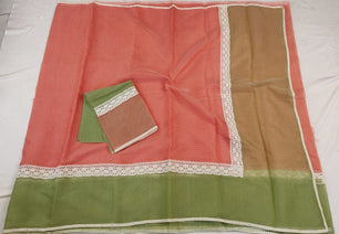 Kota Doria Mix Cotton Hand Lace Work Saree