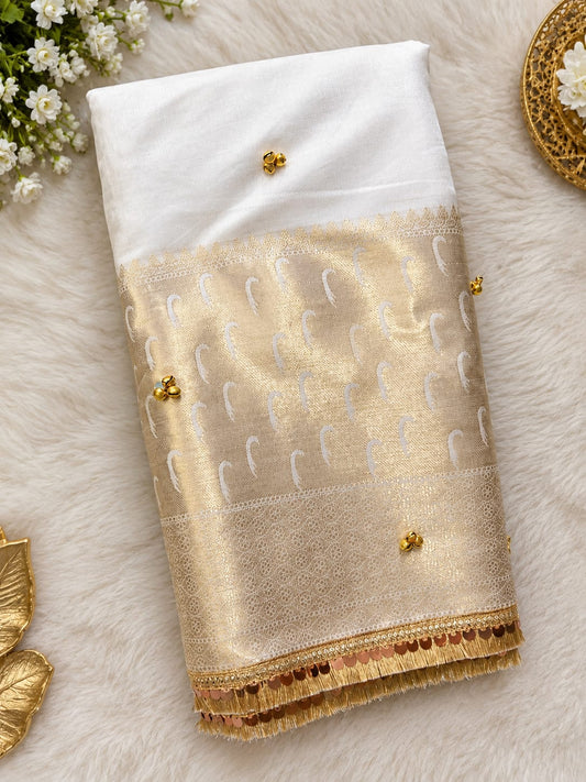 Semi Katan Silk Ghunghru Work Saree