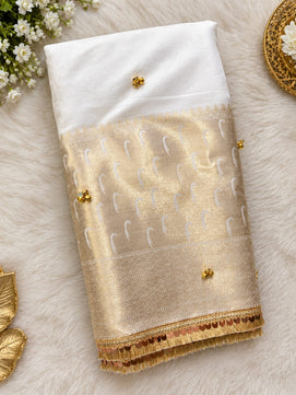Semi Katan Silk Ghunghru Work Saree
