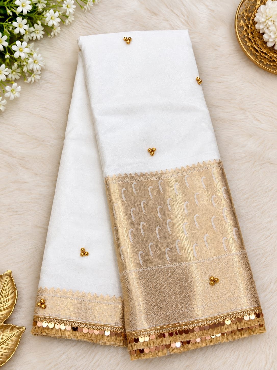Semi Katan Silk Ghunghru Work Saree
