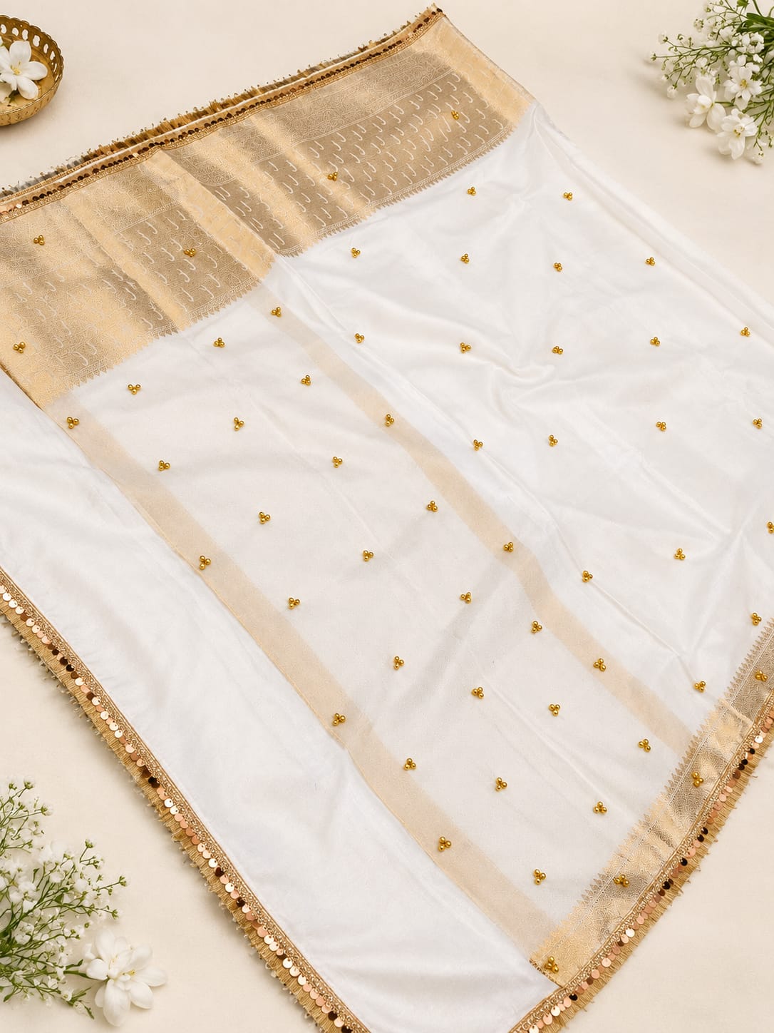 Semi Katan Silk Ghunghru Work Saree