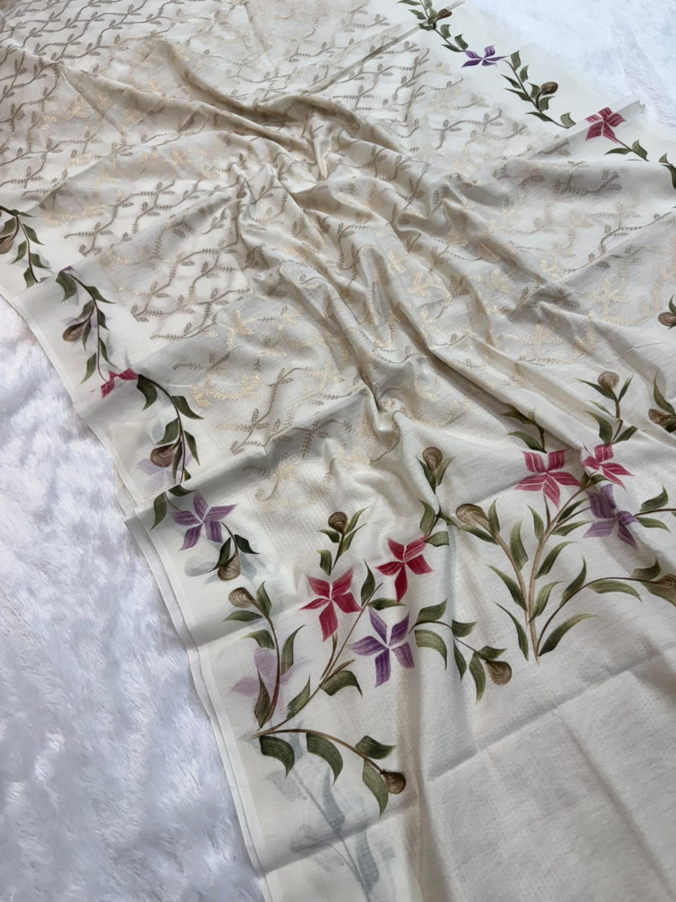 Banarasi Mulmul Cotton Saree with Zari Weaving
