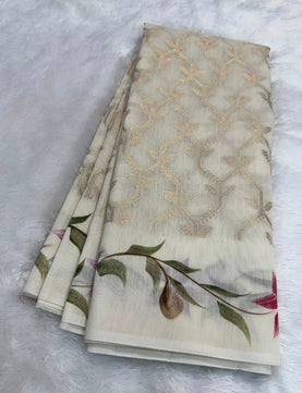 Banarasi Mulmul Cotton Saree with Zari Weaving