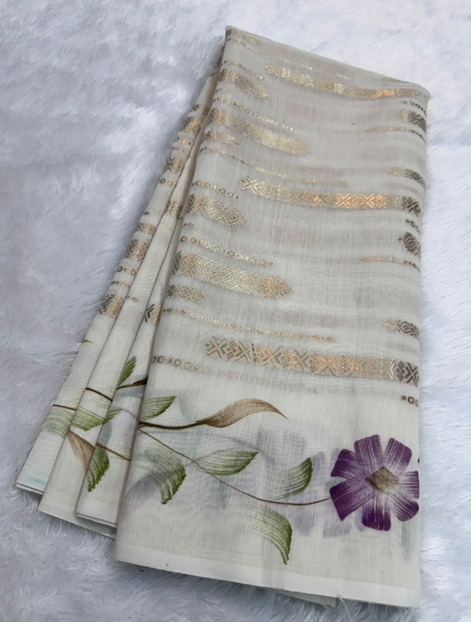 Banarasi Mulmul Cotton Saree with Zari Weaving