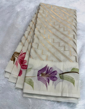 Banarasi Mulmul Cotton Saree with Zari Weaving