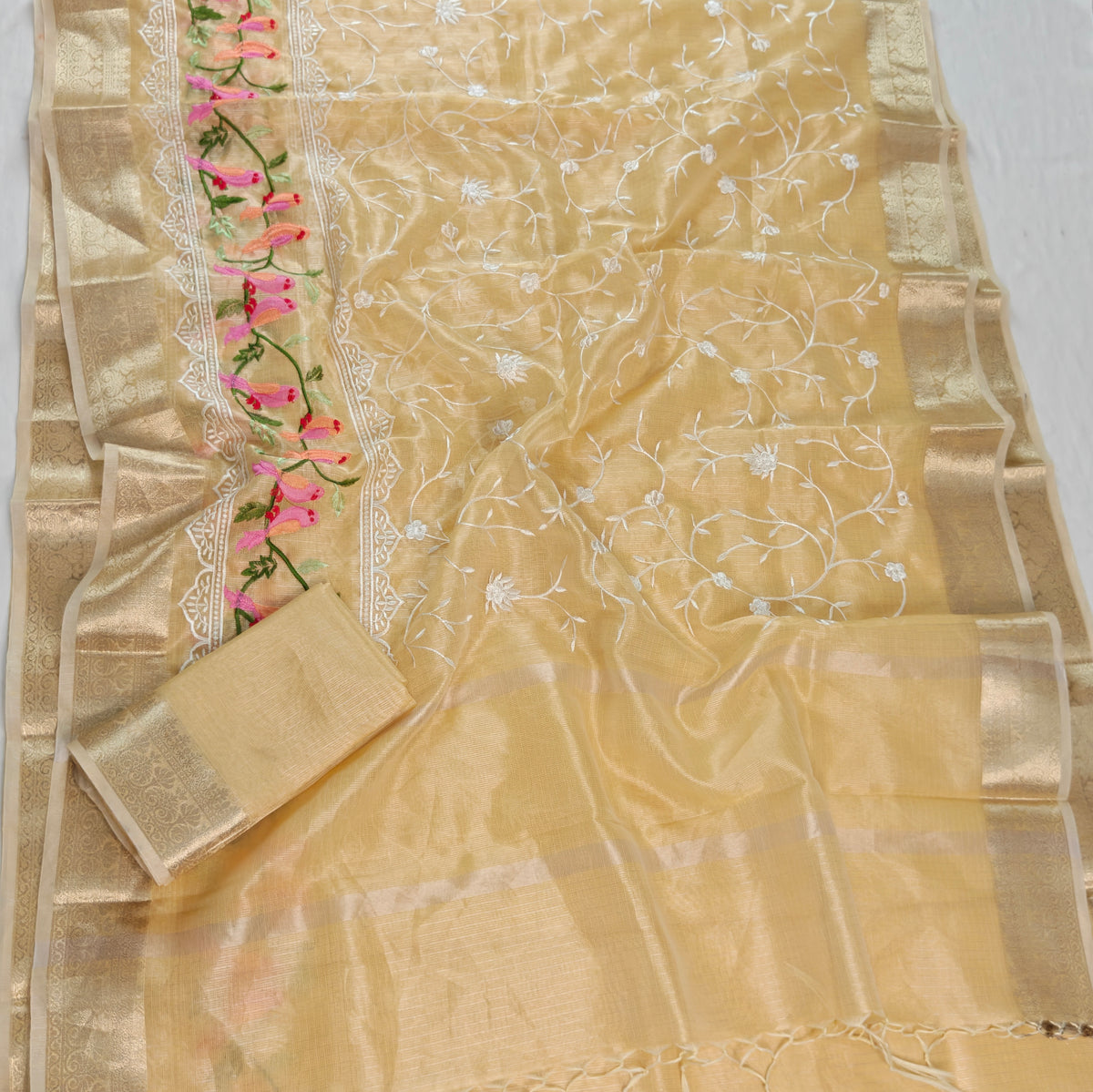Kota Doria Tissue Saree with Computerized Embroidery