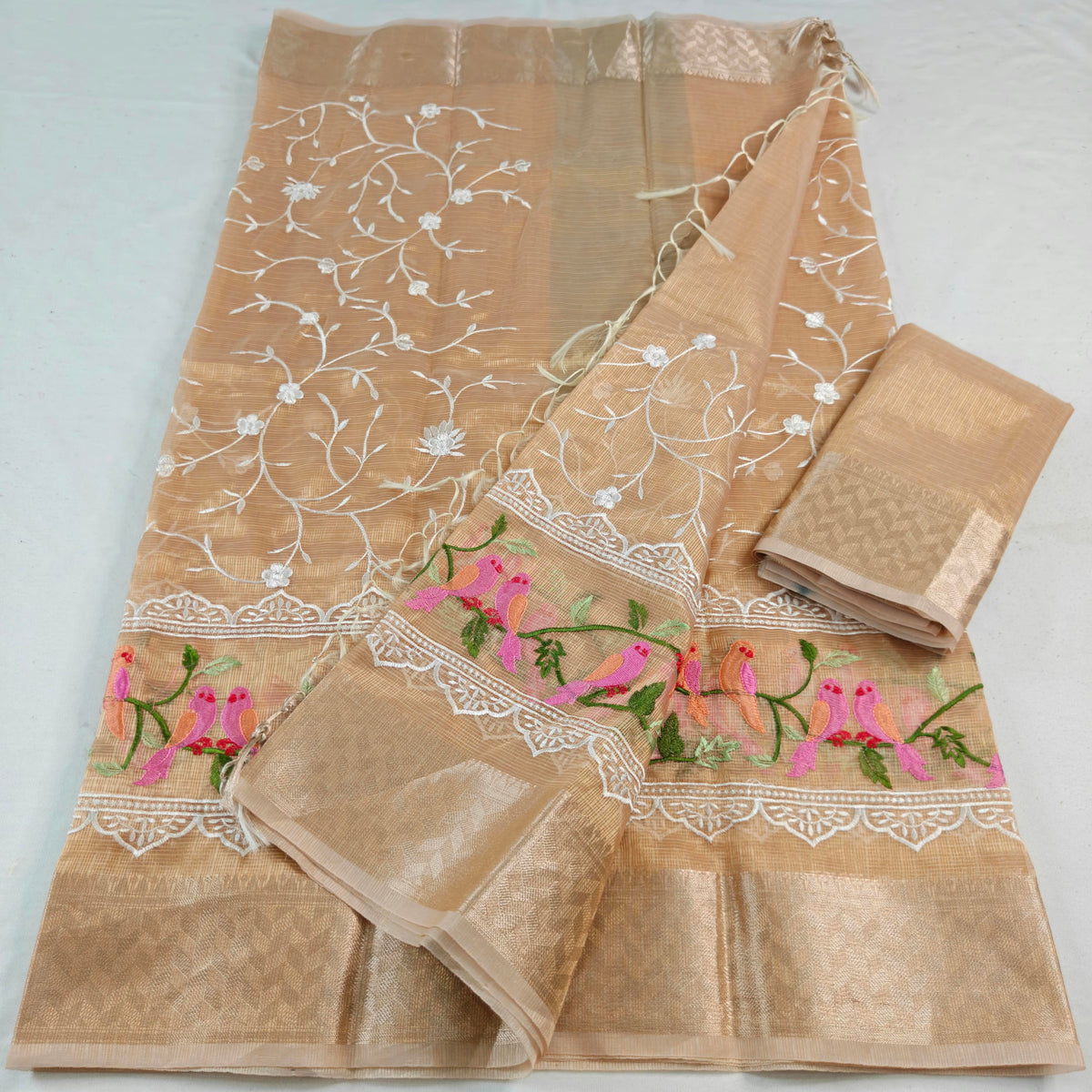 Kota Doria Tissue Saree with Computerized Embroidery