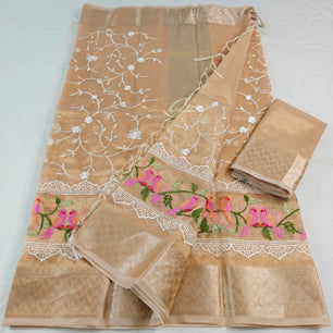 Kota Doria Tissue Saree with Computerized Embroidery