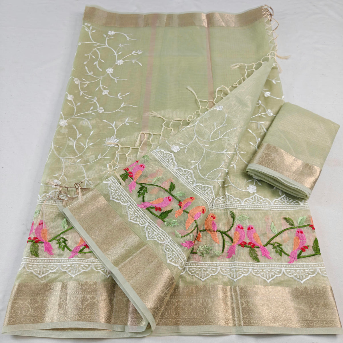 Kota Doria Tissue Saree with Computerized Embroidery