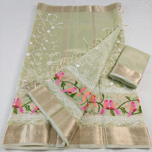 Kota Doria Tissue Saree with Computerized Embroidery