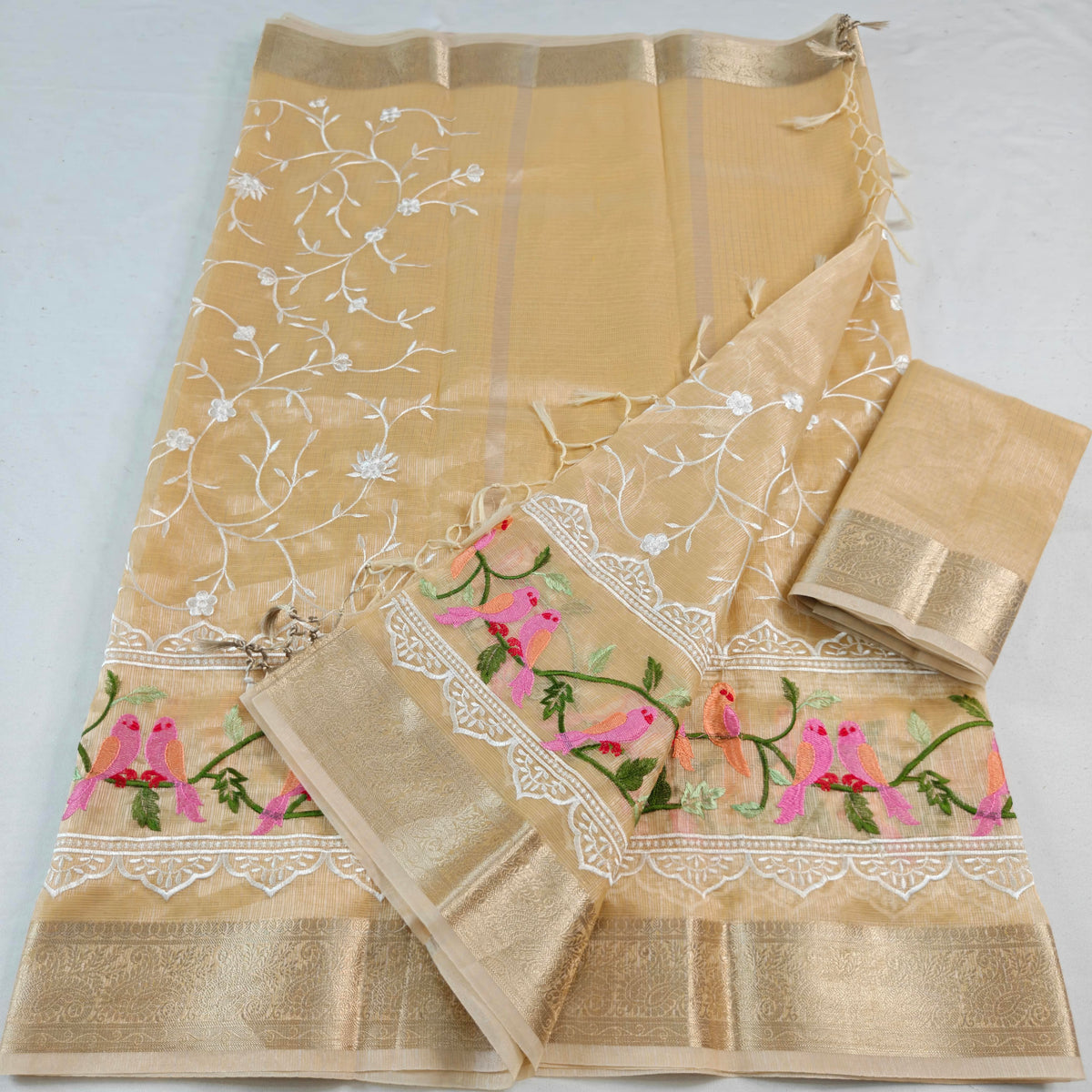 Kota Doria Tissue Saree with Computerized Embroidery