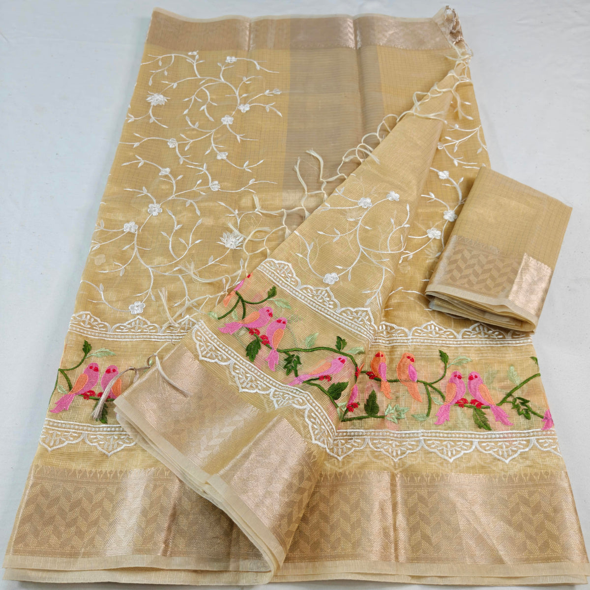 Kota Doria Tissue Saree with Computerized Embroidery