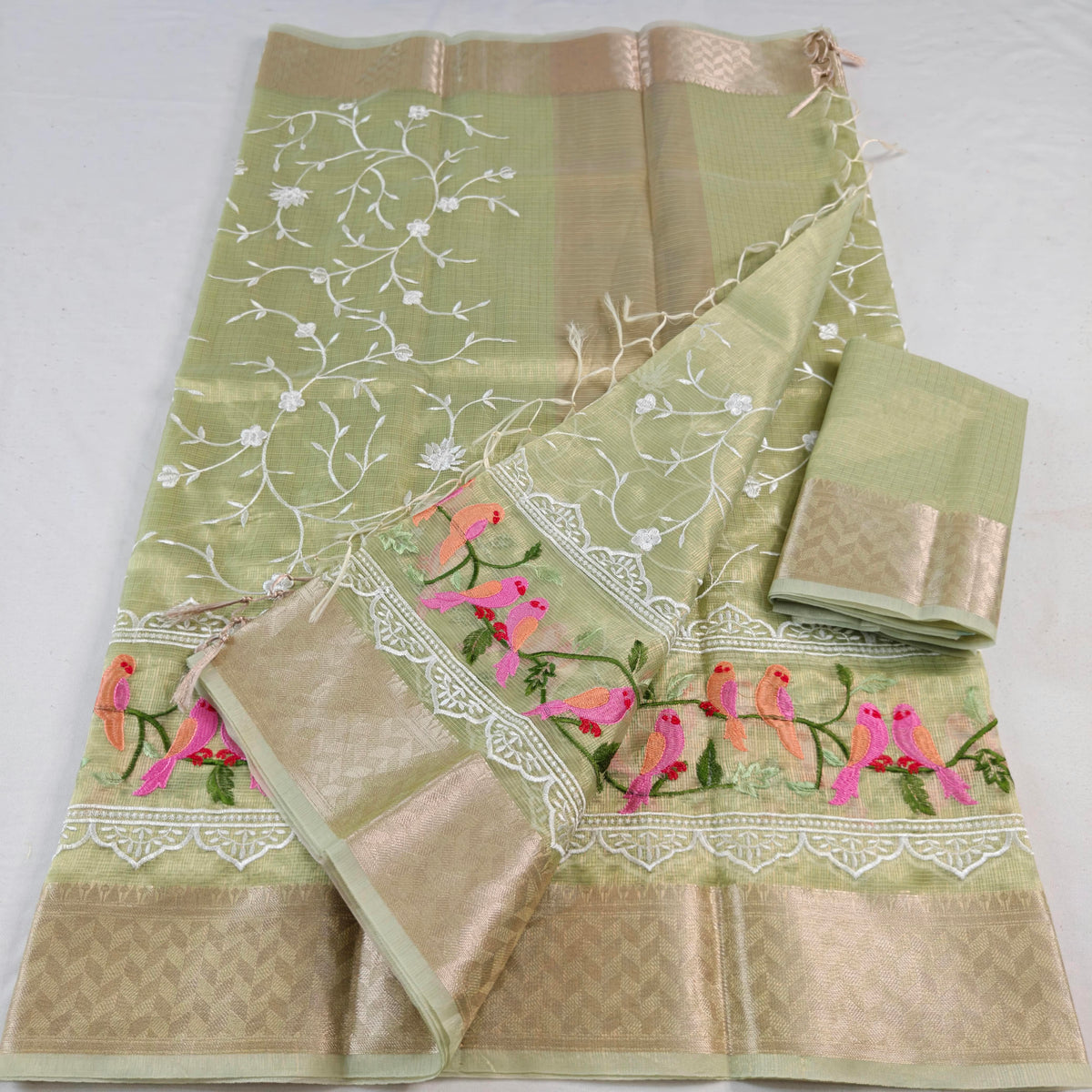 Kota Doria Tissue Saree with Computerized Embroidery