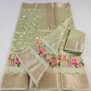 Kota Doria Tissue Saree with Computerized Embroidery