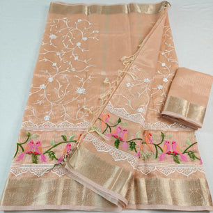 Kota Doria Tissue Saree with Computerized Embroidery