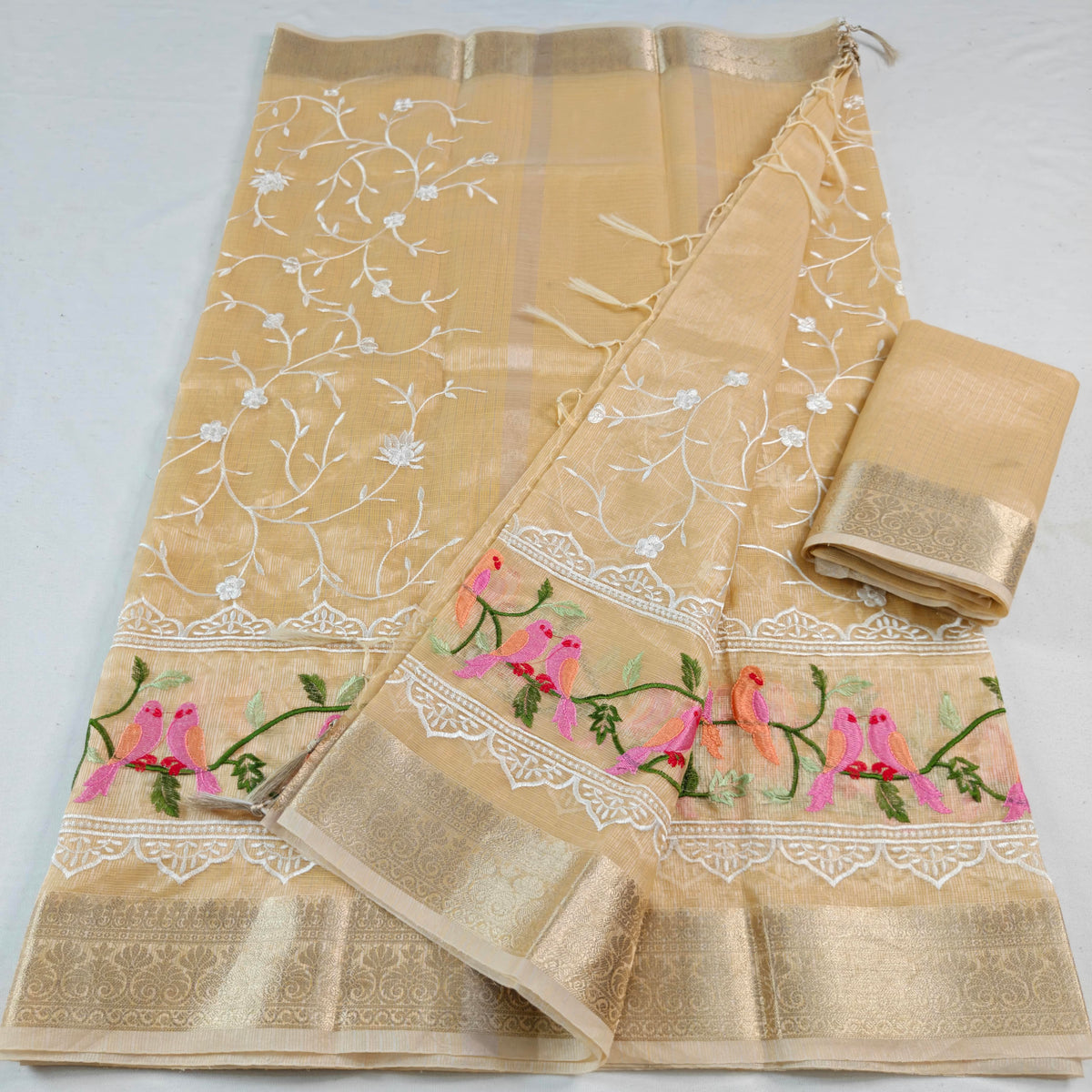 Kota Doria Tissue Saree with Computerized Embroidery