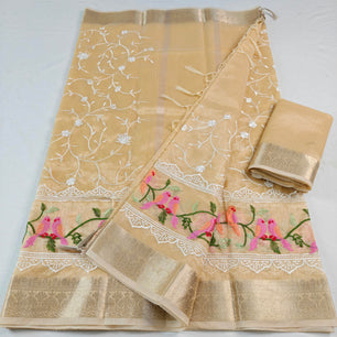 Kota Doria Tissue Saree with Computerized Embroidery