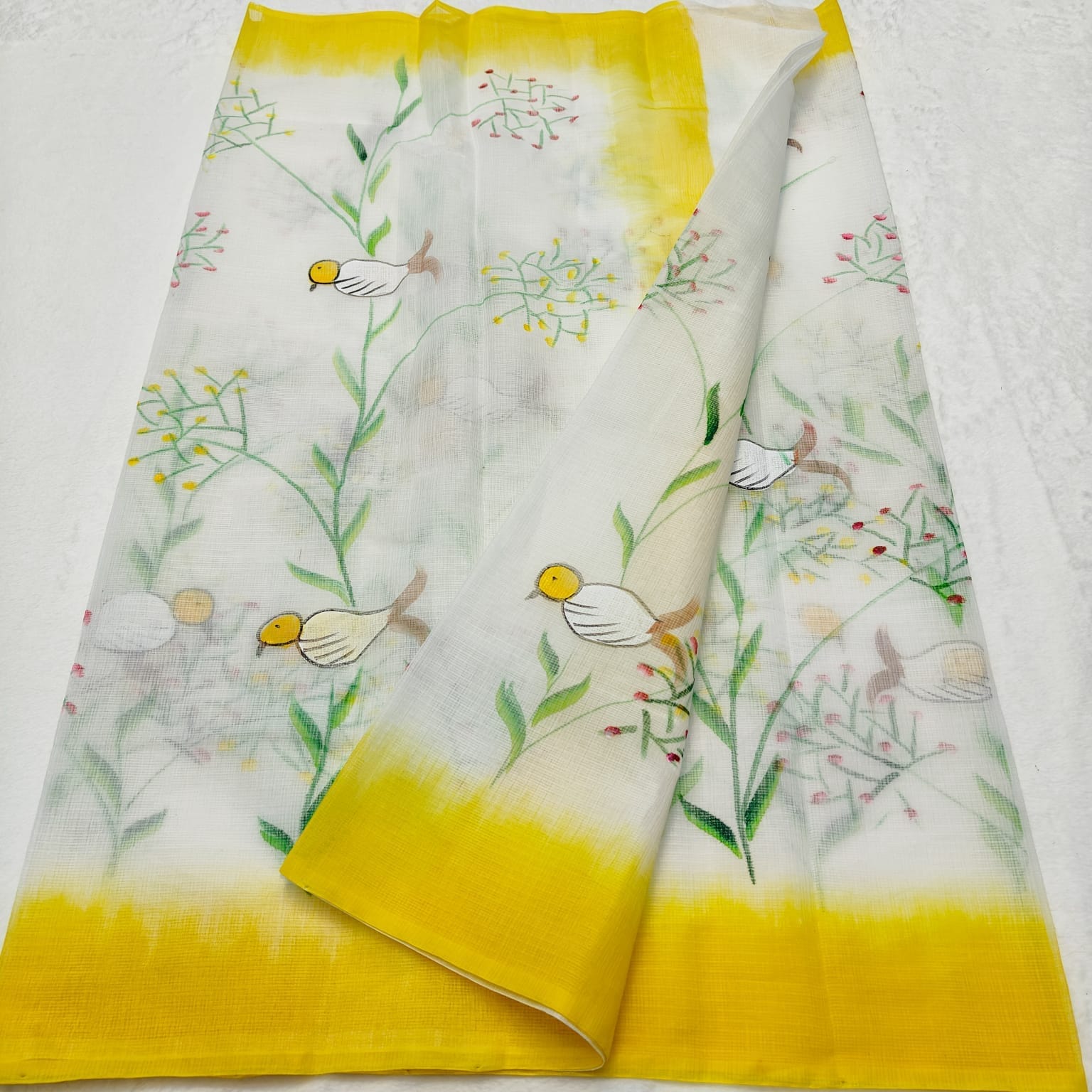 Kota Doria Soft Cotton Hand Painted Saree