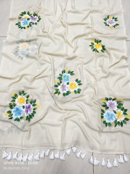 Mulmul Cotton Hand-Painted Saree