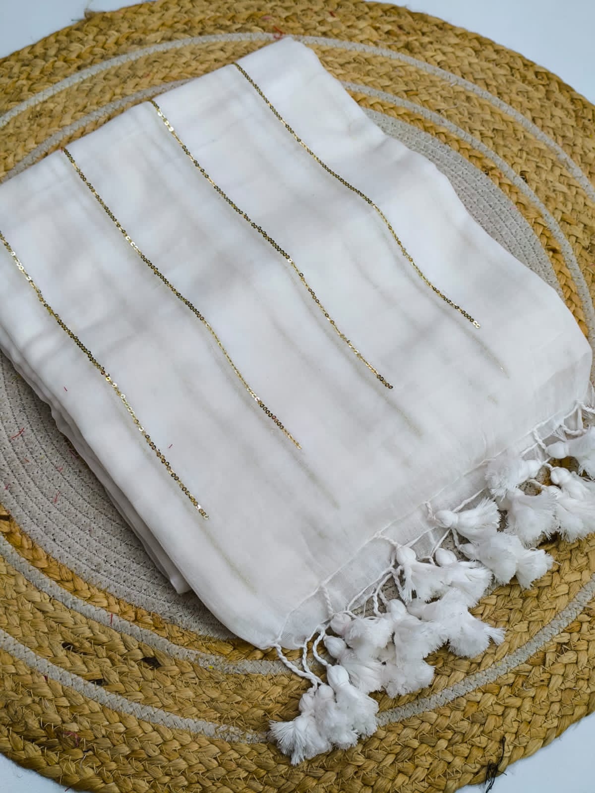 Pure Mulmul Cotton Sequin Chain Saree