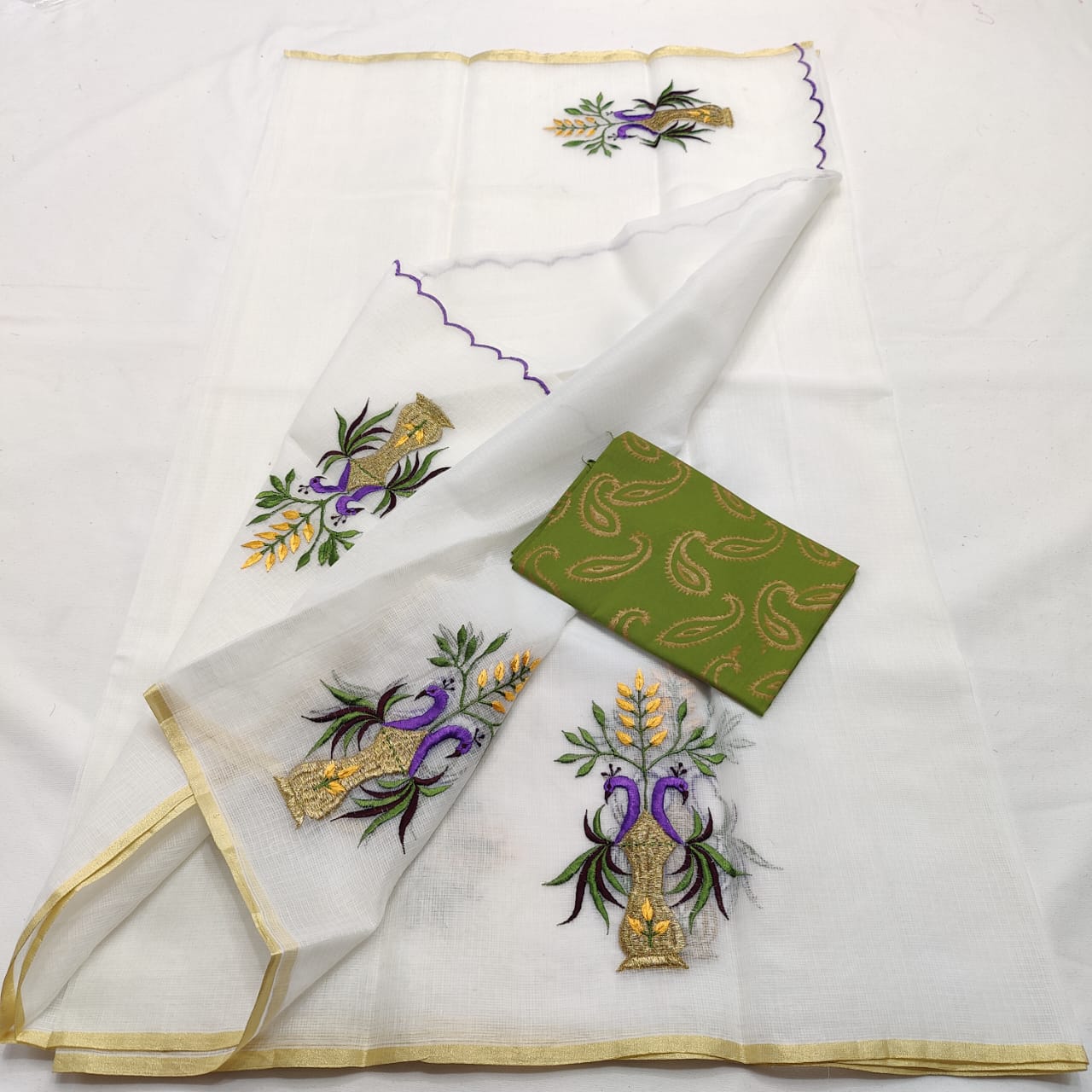 Kota Doria Saree with embroidery