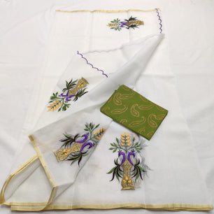 Kota Doria Saree with embroidery