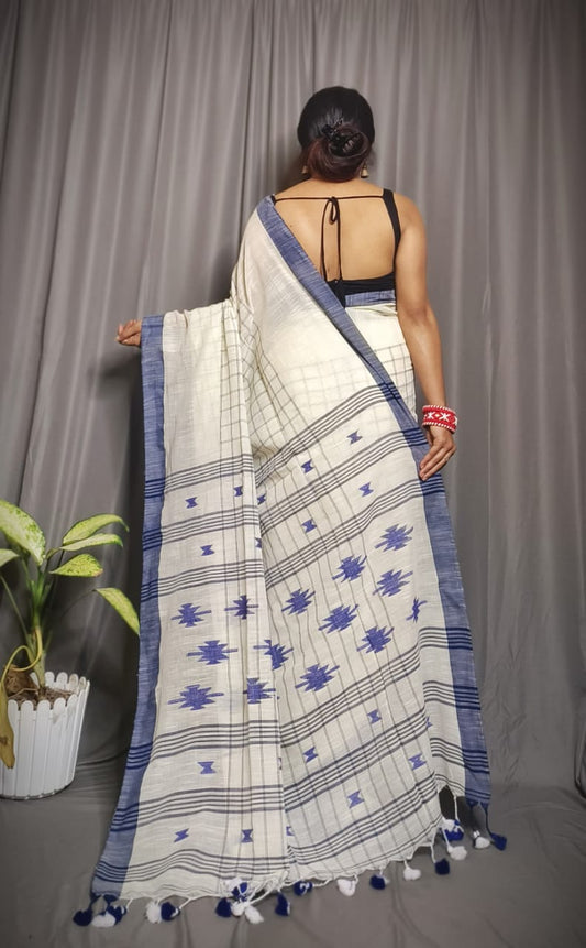 Premium Cotton Check Buti Saree