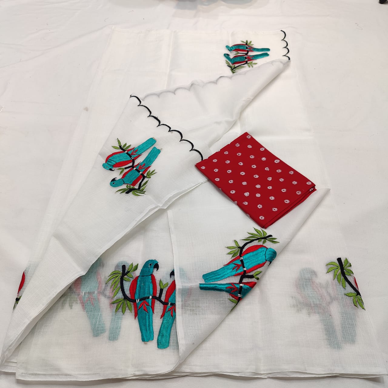 Kota Doria Saree with embroidery