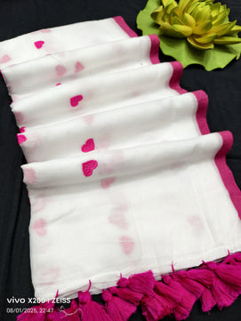Heart Print Mulmul Cotton Saree