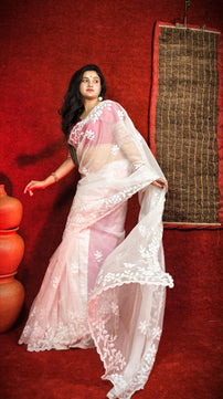 Premium Chiffon Saree with Hakoba Resham Blouse Piece